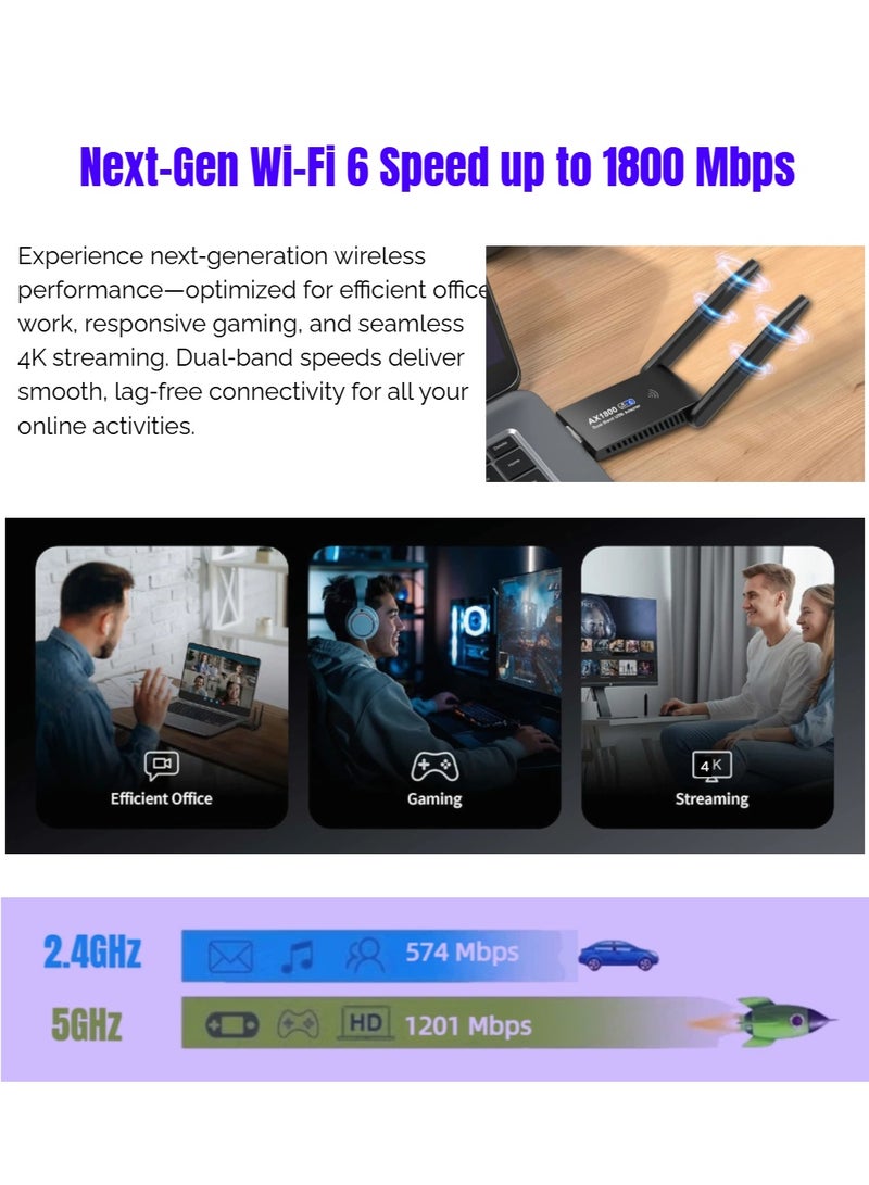  أورا سيليكت محول USB WiFi 6 بسرعة 1800 ميجابت في الثانية، شريحة Realtek RTL8832BU لثبات فائق، بطاقة شبكة لاسلكية مزدوجة النطاق 2.4/5 جيجاهرتز AX1800 مع هوائيين، USB 3.0 للتوصيل والتشغيل لنظامي التشغيل Windows 11/10 و - Image 4